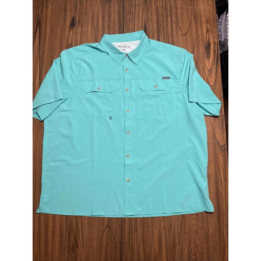 Eddie Bauer Men's Short Sleeve Fishing Shirt Green, Lightweight,‎ Sz XXL, NWOT
